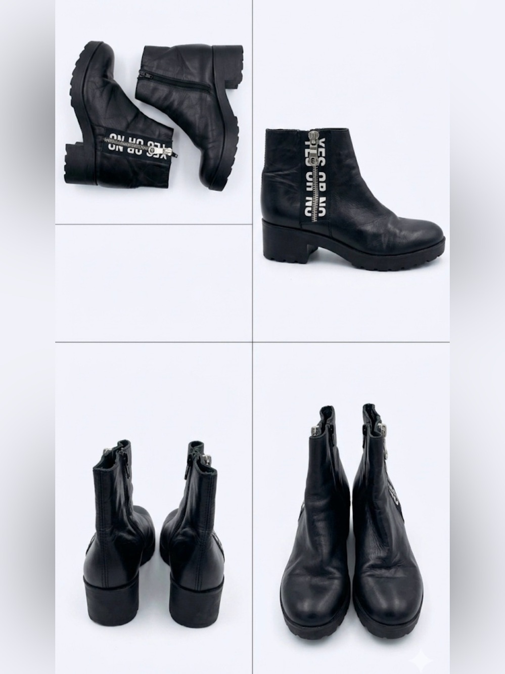Black Leather Ankle Boots with Side Zip